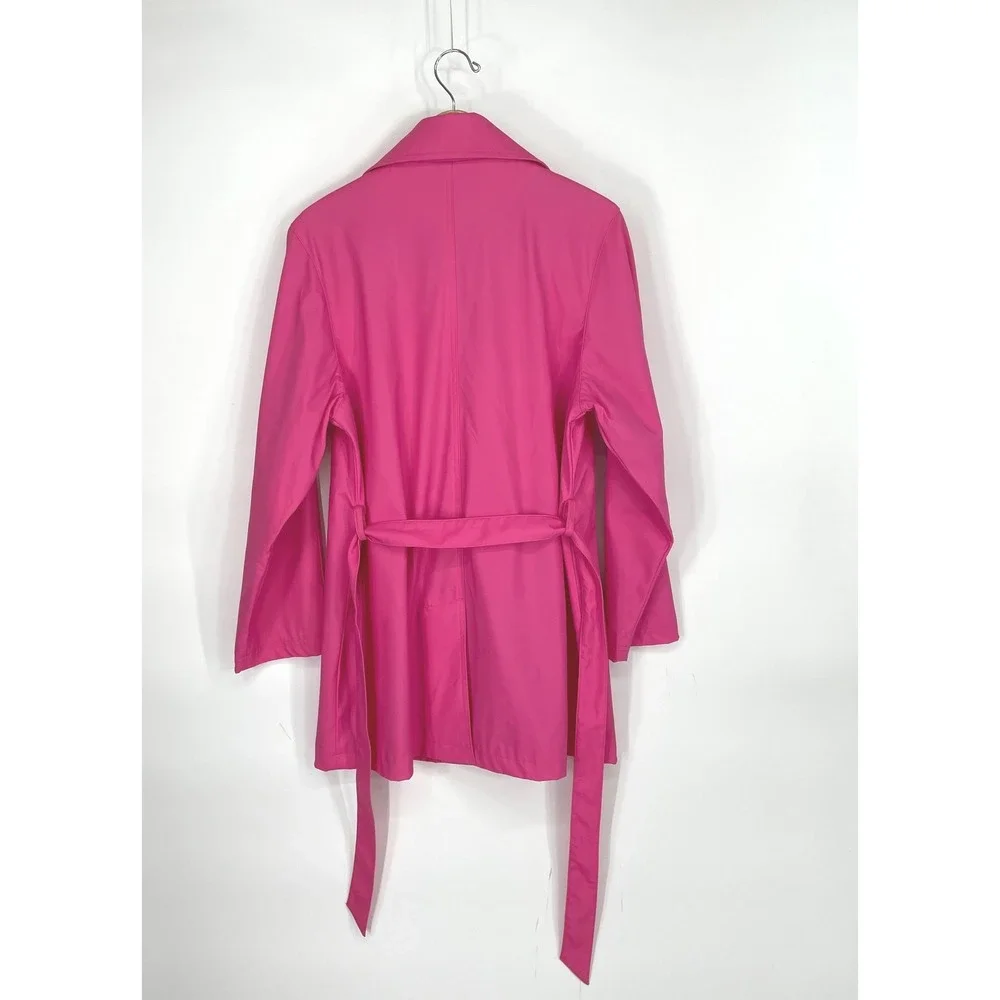 FU DA Womens Coat M Trench Pink Belted Double Breasted Raincoat Barbiecore